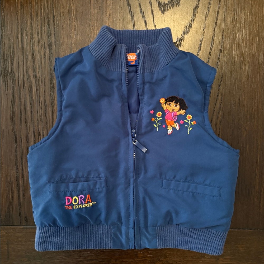 Y2K Vintage Nick Jr Dora The Explorer 3T Embroidered Vest Full Zip 2002